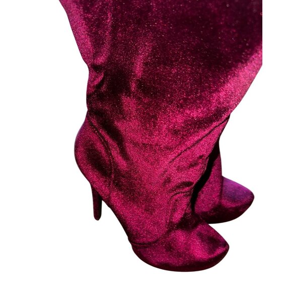 Platform Burgundy Velvet Over The Knee High Heel Boots Size 9.5 Goth Sexy Vamp - Picture 3 of 10